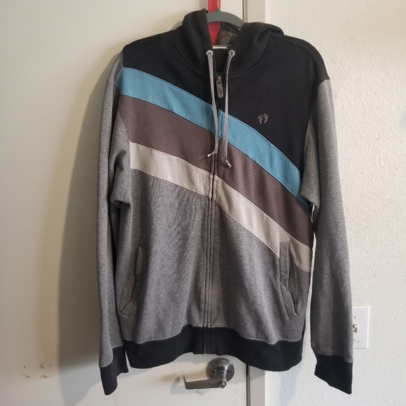 Y2k vintage hoodie Hang Ten Striped Full Zip-Up Hoodie Mens Size Small - Picture 1 of 14